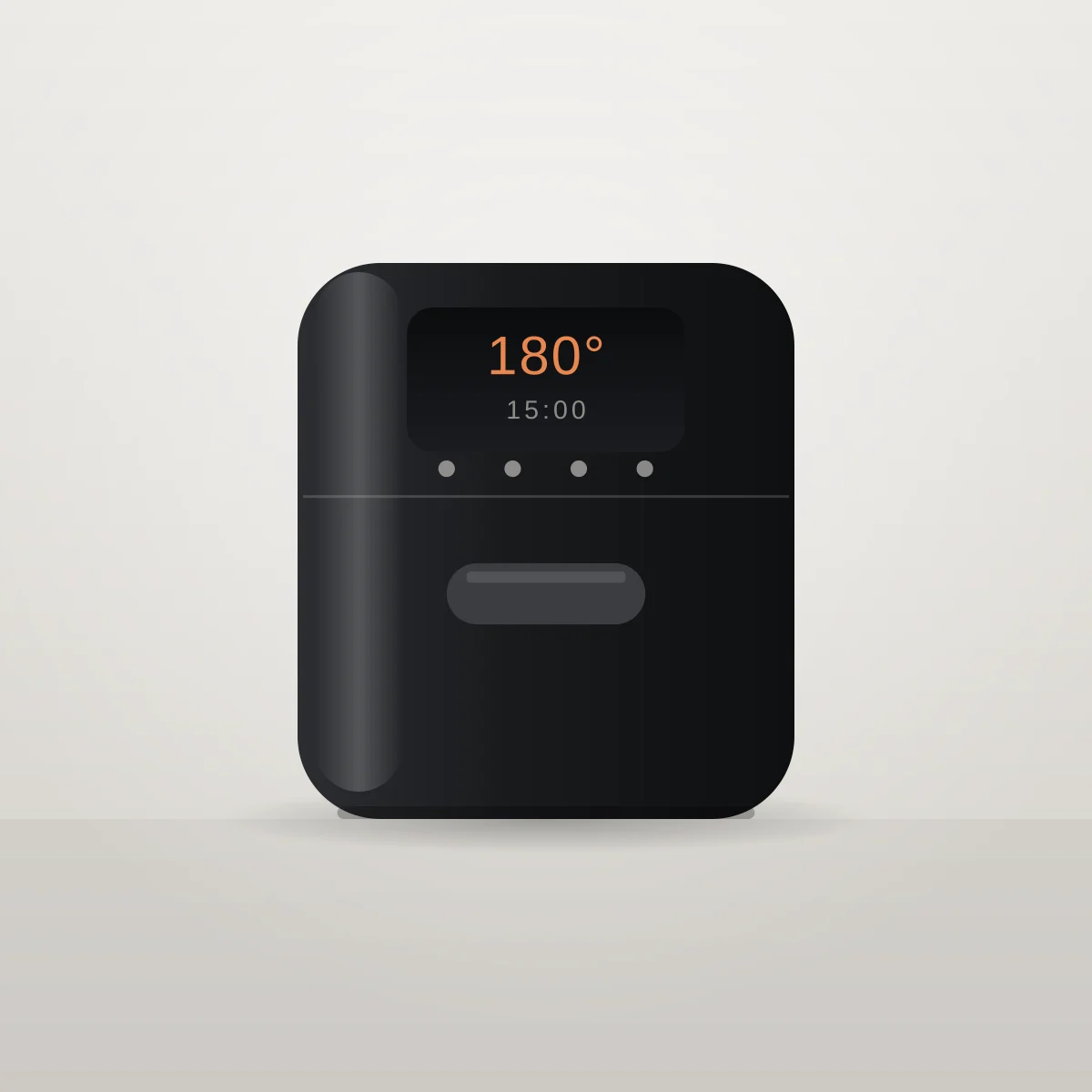 Digital air fryer with touch display, studio illustration