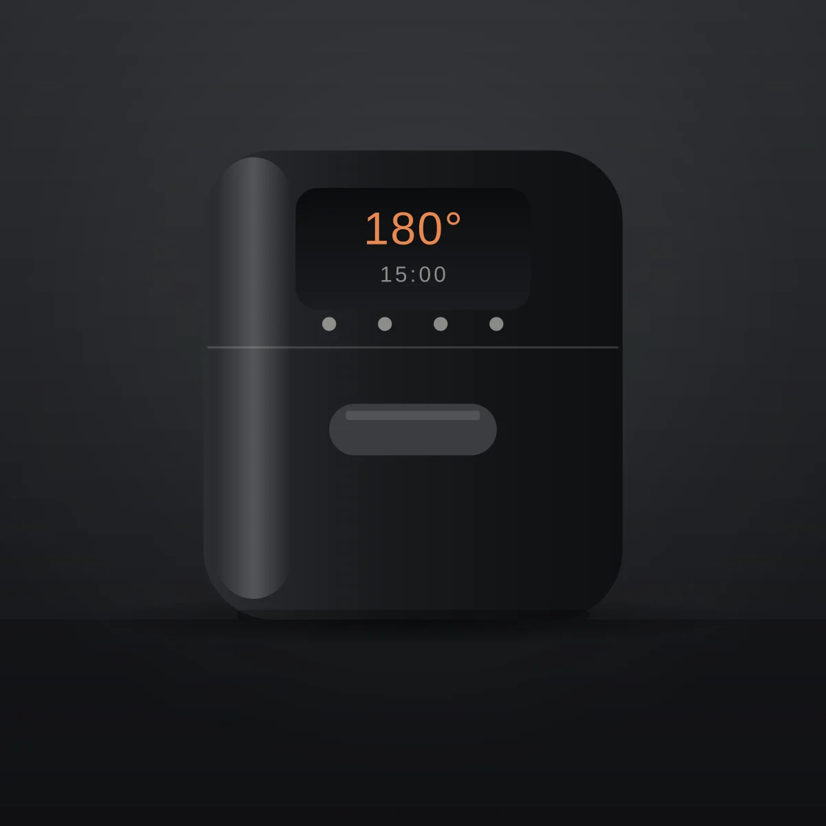 Digital air fryer with touch display, studio illustration